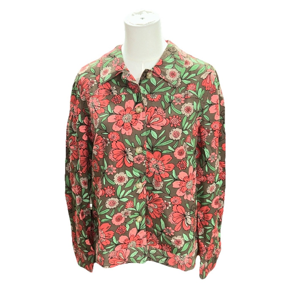 Haymaker Womens Floral Cotton Denim Shirt Jacket Brown Pink Medium E0043
